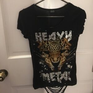 Heavy Metal Shredded Tee Leopard Print XL EUC B7